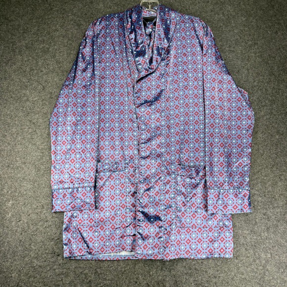 Sam Edelman Men's Blue & Red Geometric Print Satin Robe - Large - Picture 1 of 9